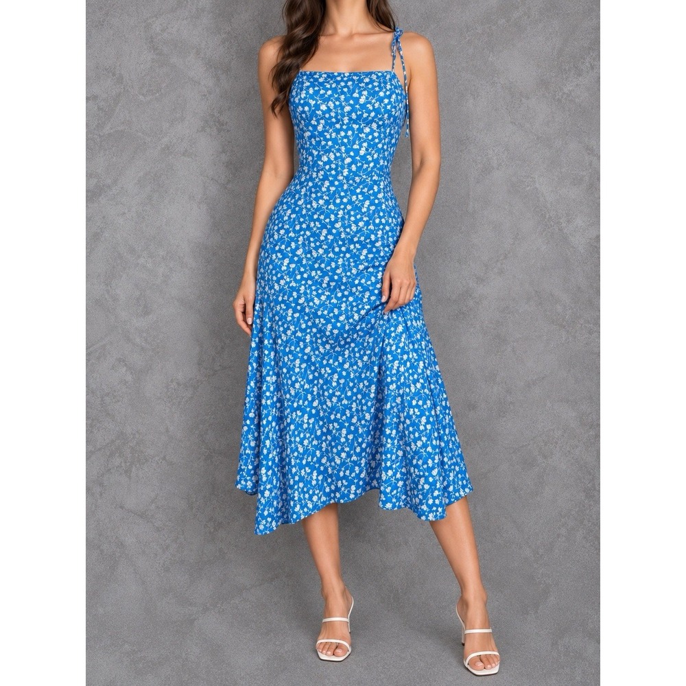 Reformation Sundress Midi Dress Womens 0 Blue Floral Cottagecore Fairycore Ditsy